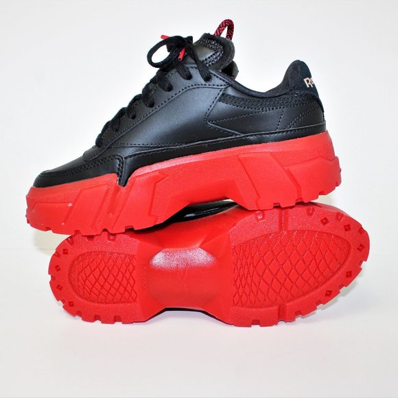 Reebok x Cardi B Club C Woman's Leather Black&Vector Red Platforms Women's 3.5 - Picture 1 of 11